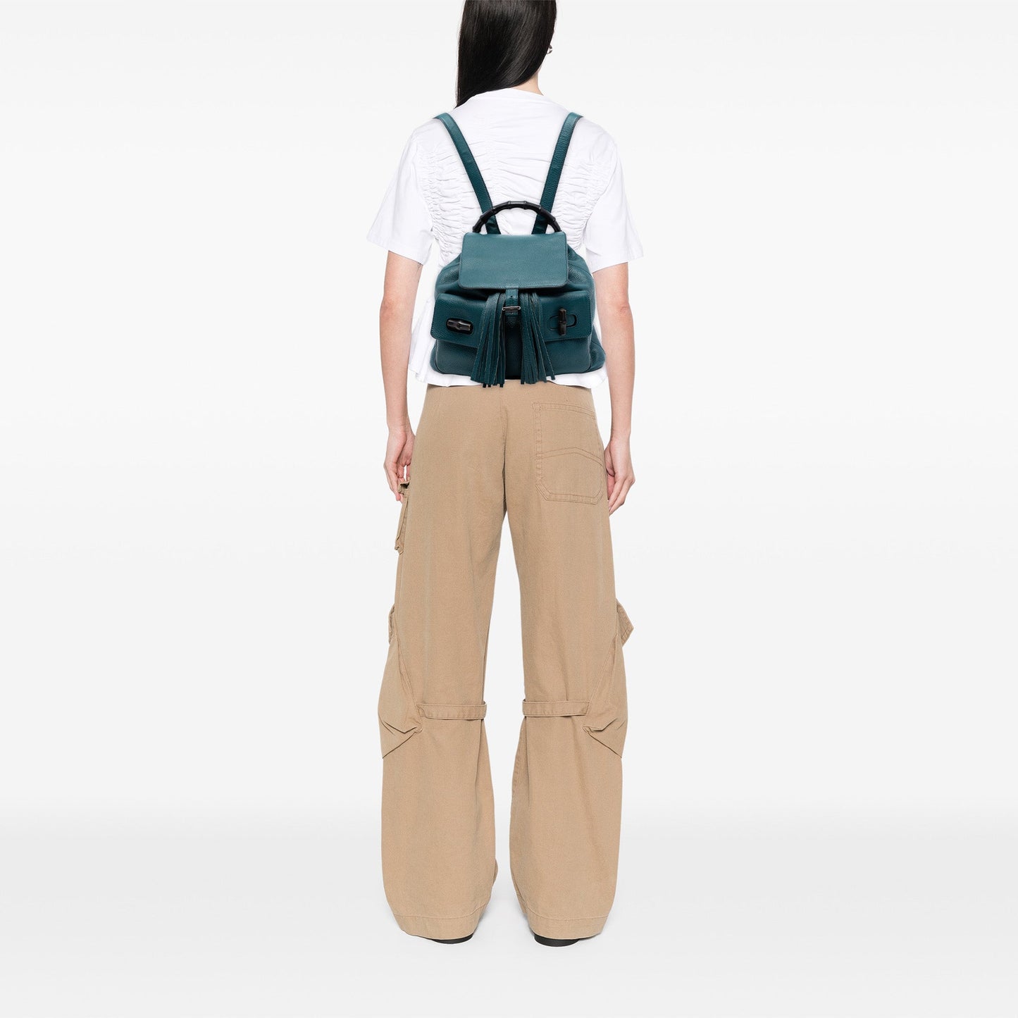 Leather Bamboo Tassel Backpack