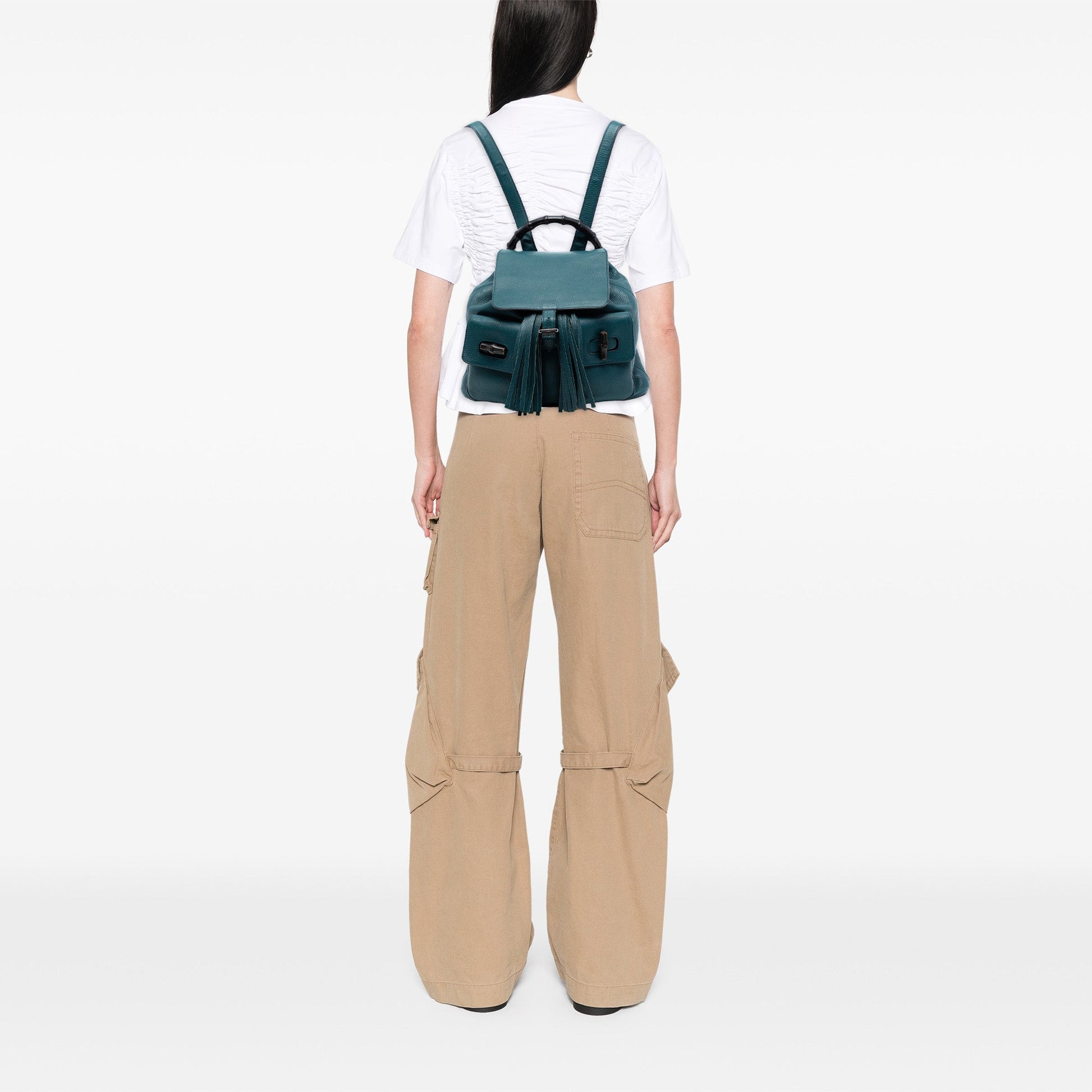 Leather Bamboo Tassel Backpack