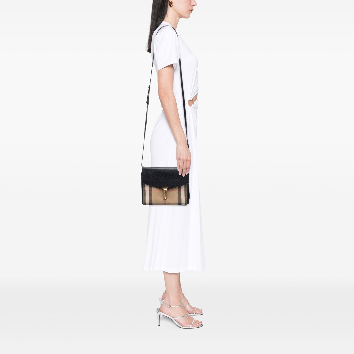 Burberry Small Leather and House Check Canvas Derby Macken Crossbody
