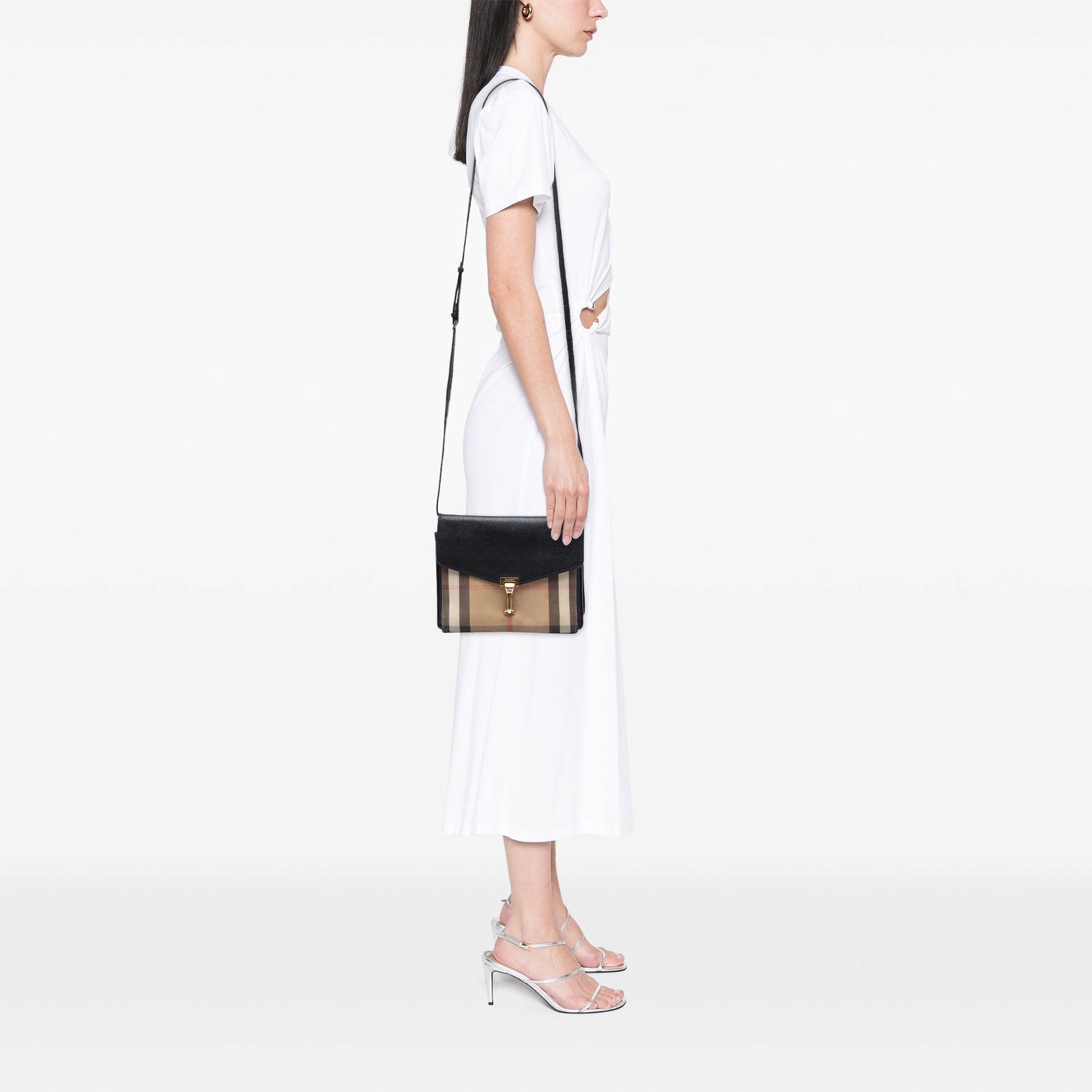 Burberry Small Leather and House Check Canvas Derby Macken Crossbody
