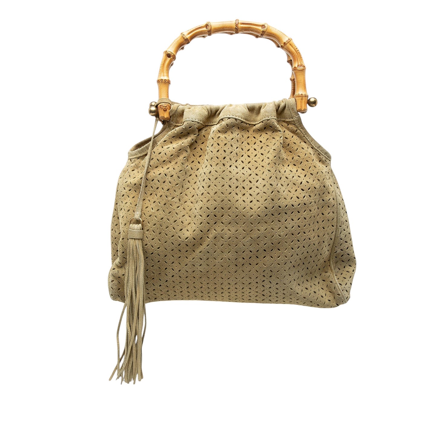 Miu Miu Laser Cut Suede Bamboo Top Handle Bag