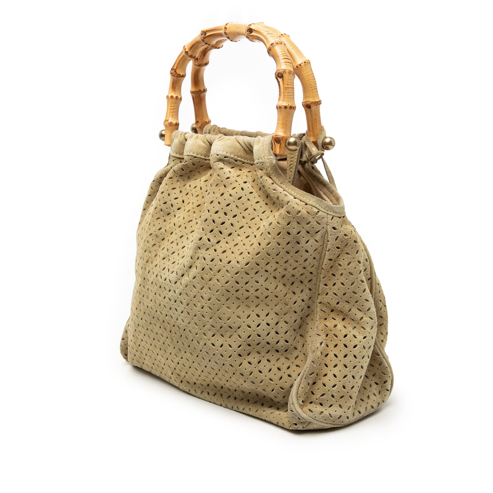 Miu Miu Laser Cut Suede Bamboo Top Handle Bag