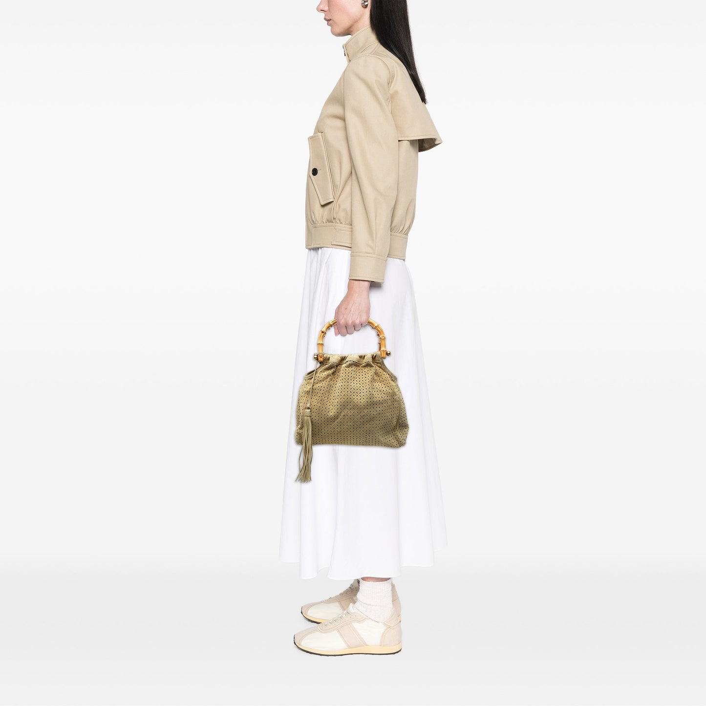 Miu Miu Laser Cut Suede Bamboo Top Handle Bag