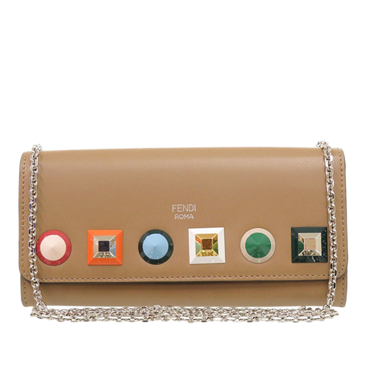 Fendi Vitello Liberty Studded Continental Wallet with Chain