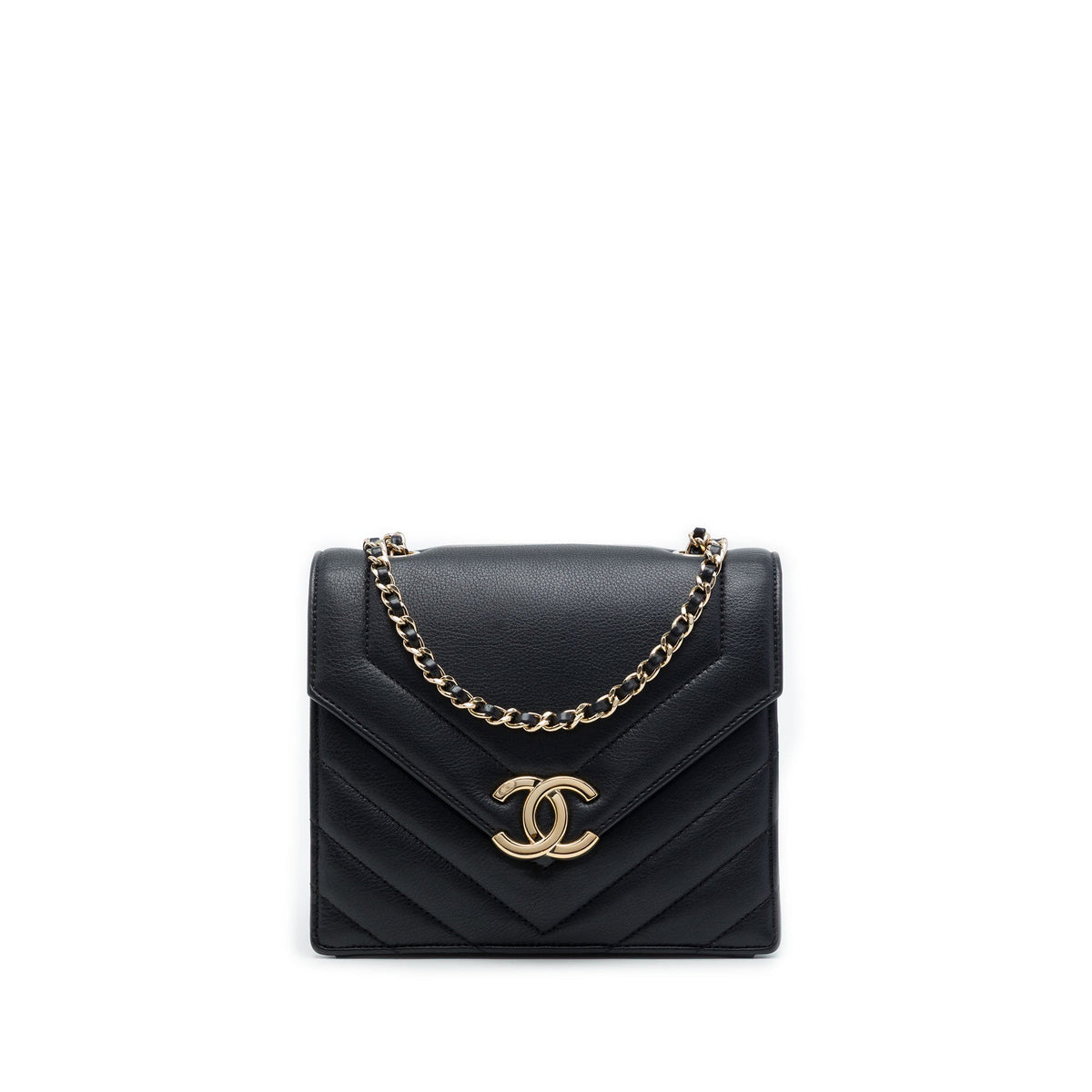 Chanel Small Chevron Calfskin Envelope Flap — Black