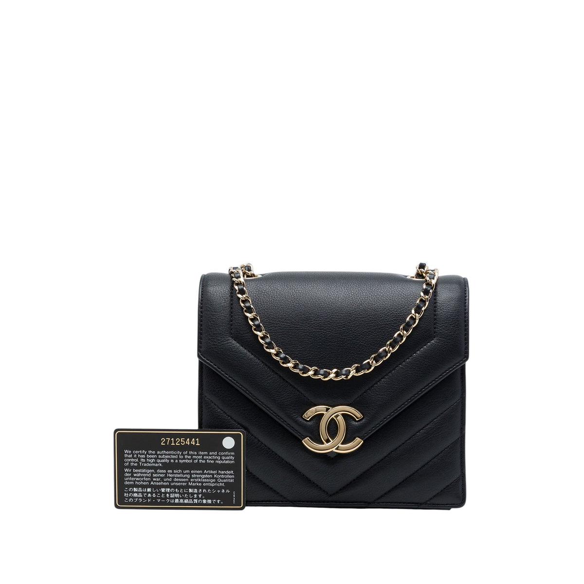 Chanel Small Chevron Calfskin Envelope Flap — Black