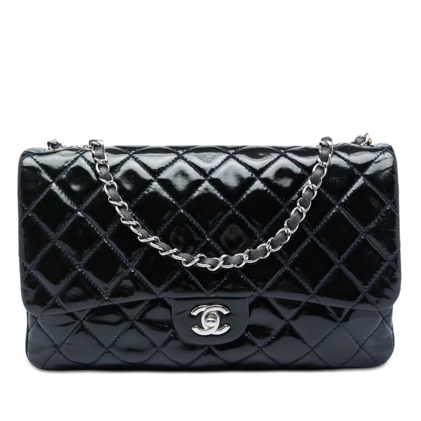 Chanel Jumbo Quilted Patent 3 Compartment Flap