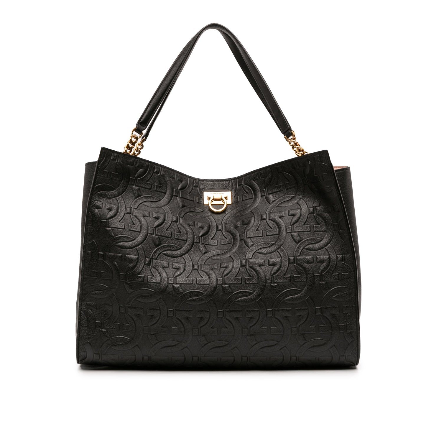 Ferragamo Gancini Embossed Calfskin Trifolio Tote