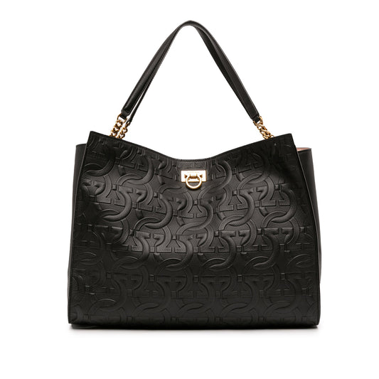 Ferragamo Gancini Embossed Calfskin Trifolio Tote
