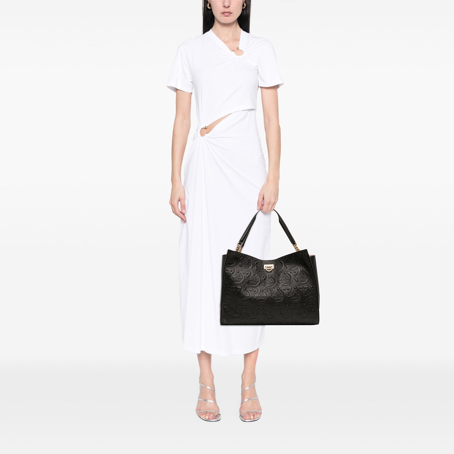 Ferragamo Gancini Embossed Calfskin Trifolio Tote