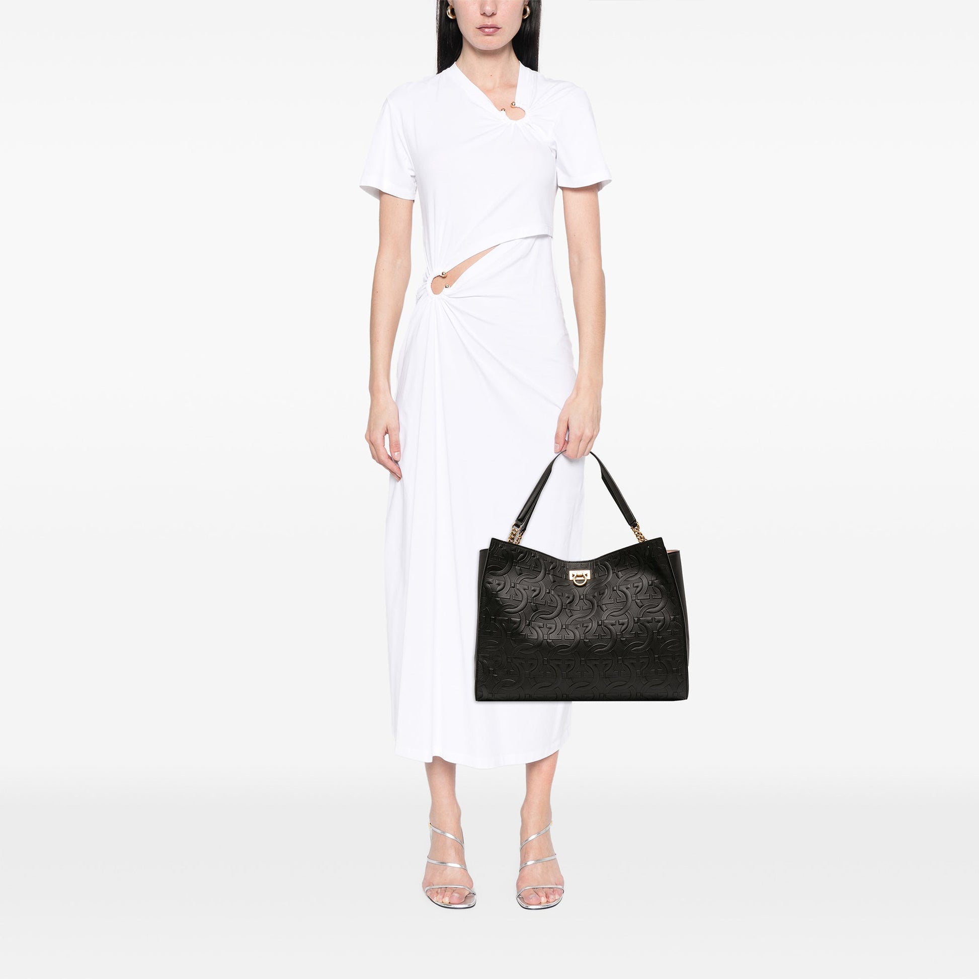 Ferragamo Gancini Embossed Calfskin Trifolio Tote
