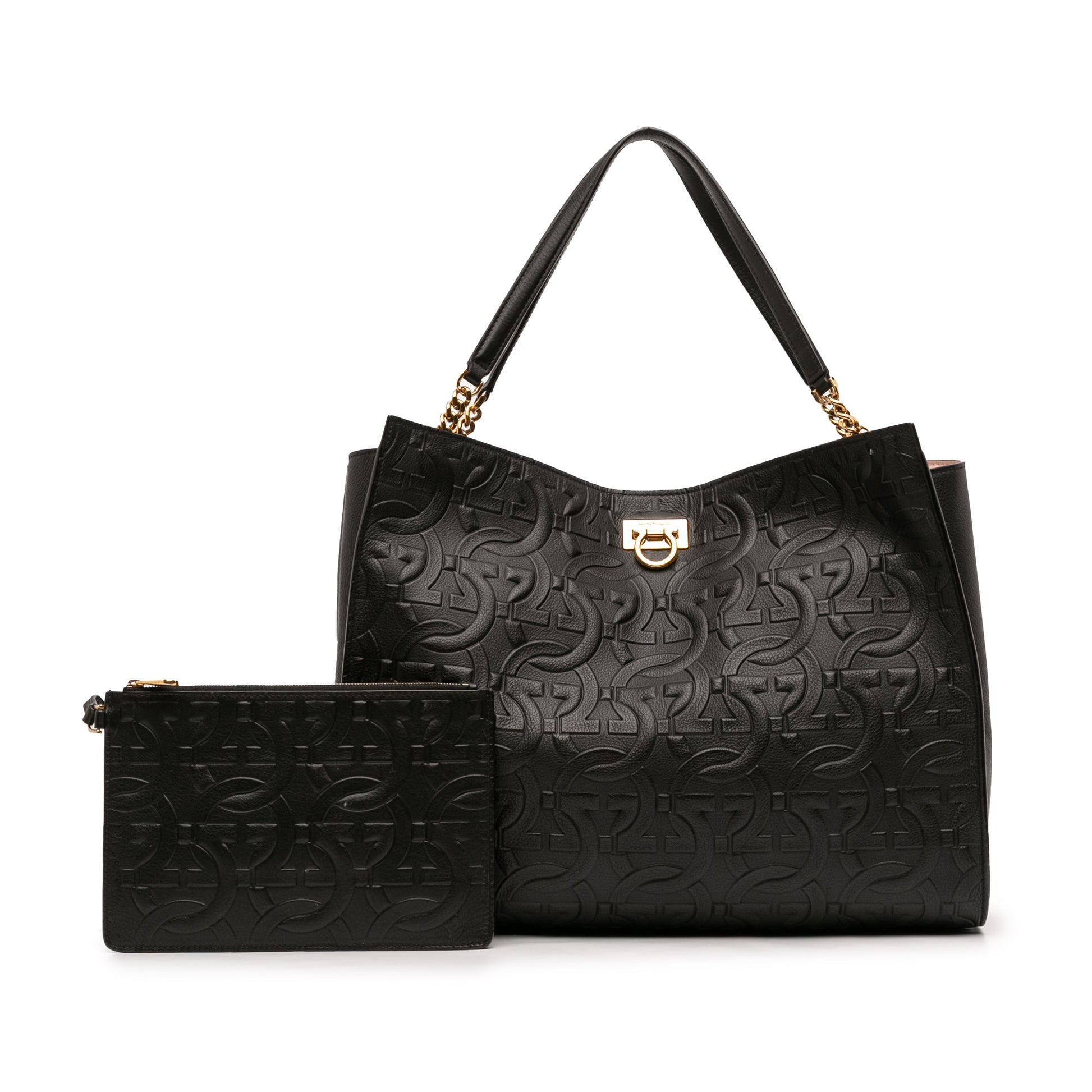 Ferragamo Gancini Embossed Calfskin Trifolio Tote