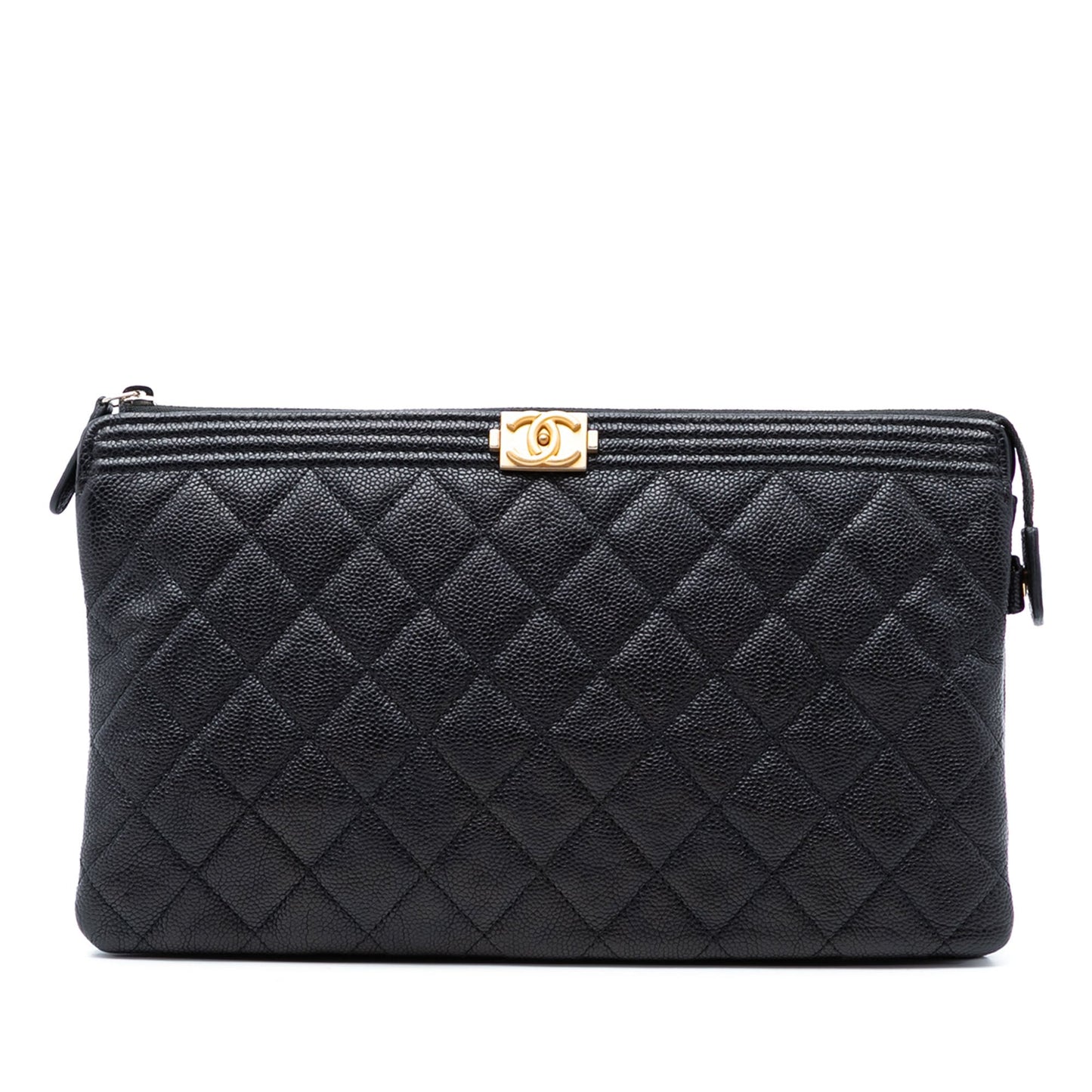 Quilted Caviar Boy O Case Zip Clutch