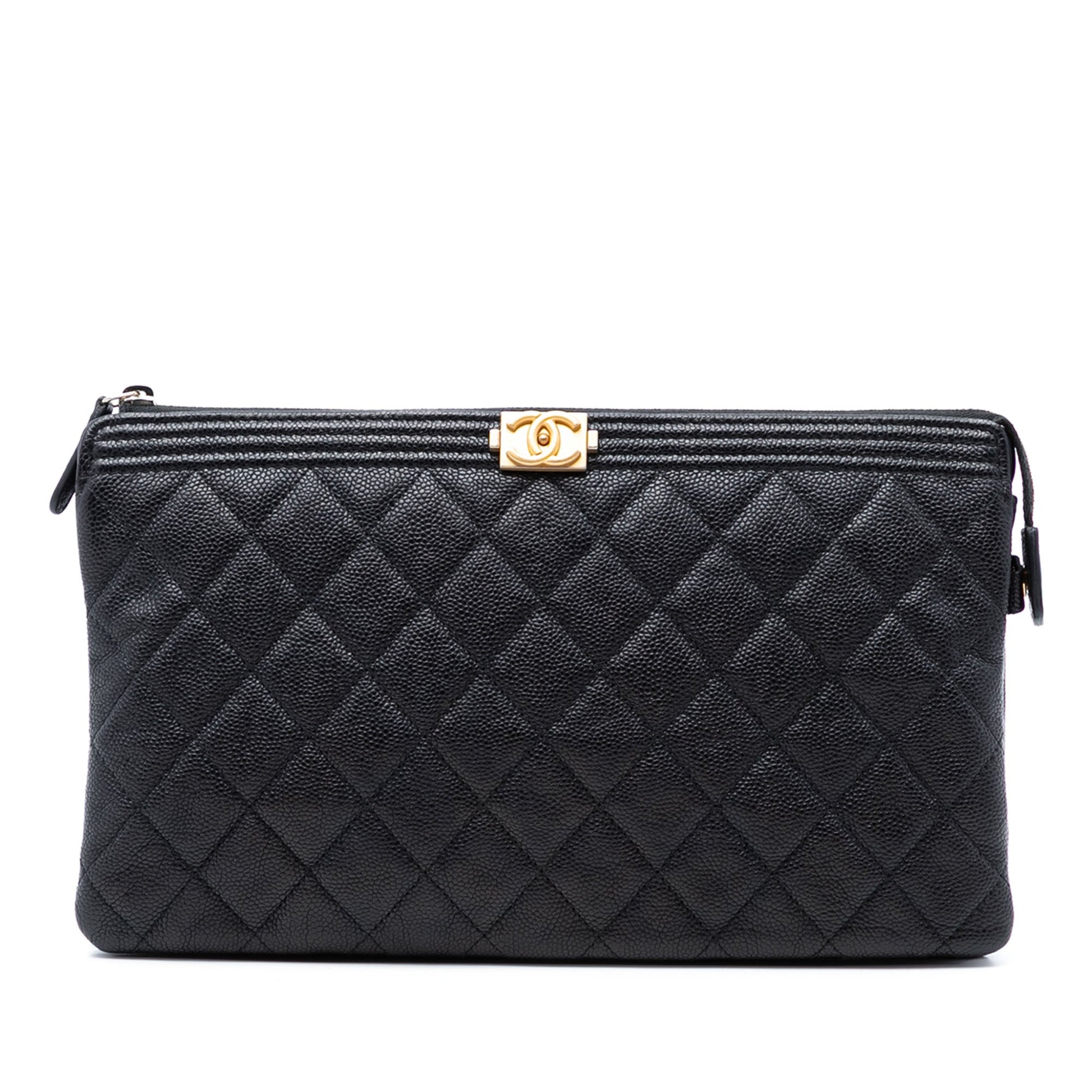 Quilted Caviar Boy O Case Zip Clutch