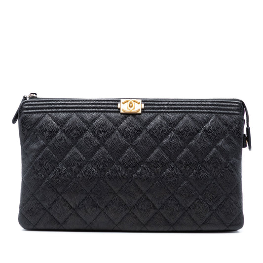 Quilted Caviar Boy O Case Zip Clutch