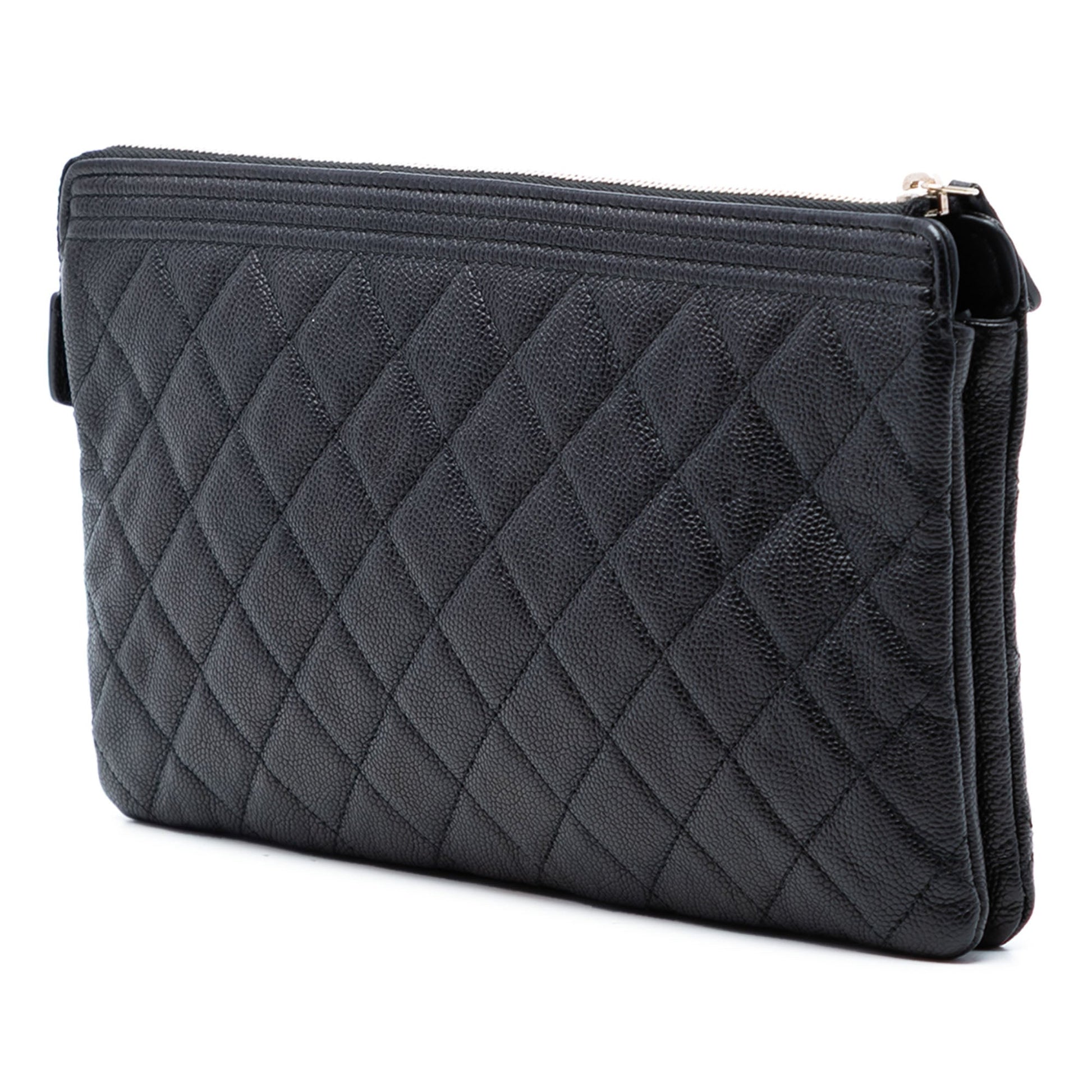 Quilted Caviar Boy O Case Zip Clutch