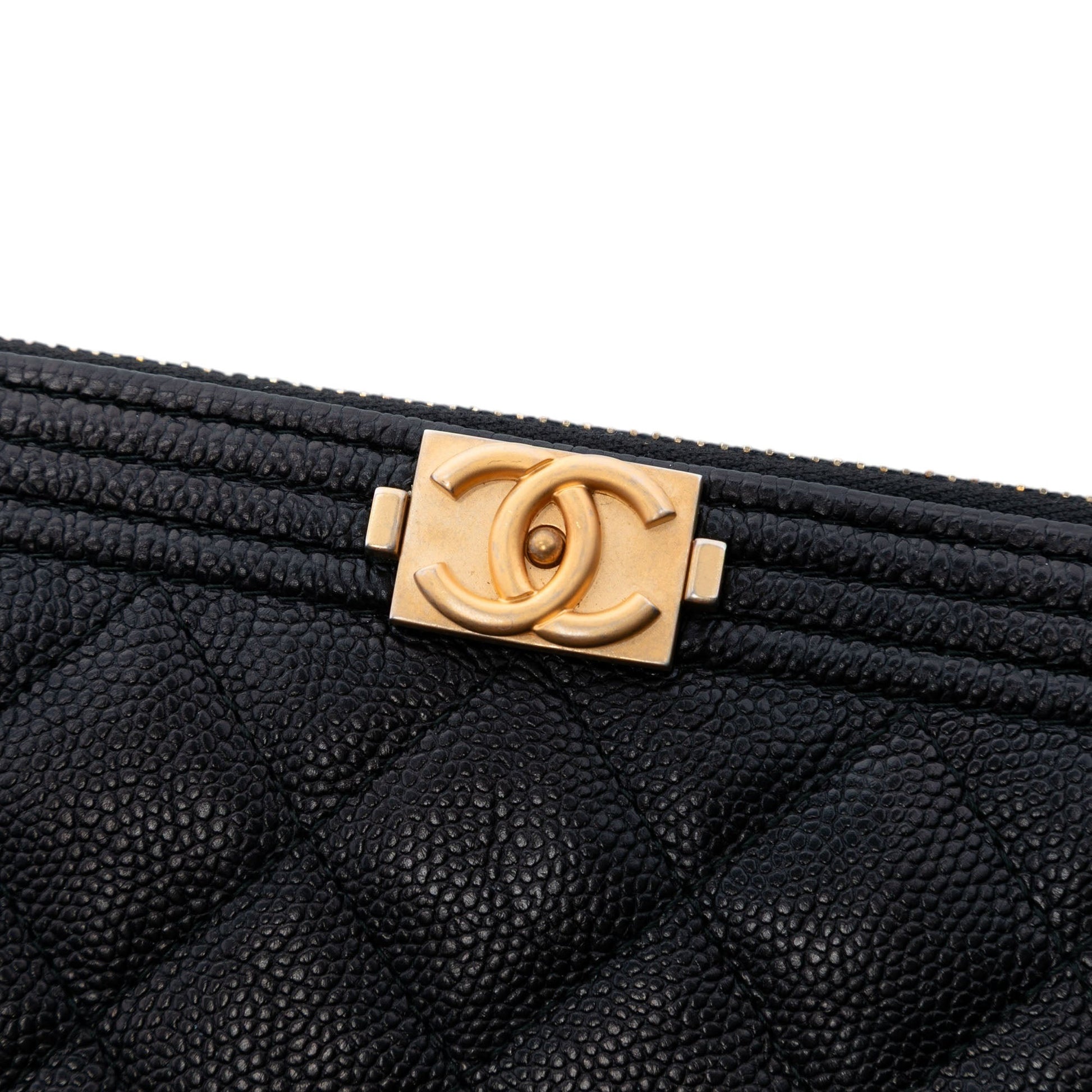 Quilted Caviar Boy O Case Zip Clutch