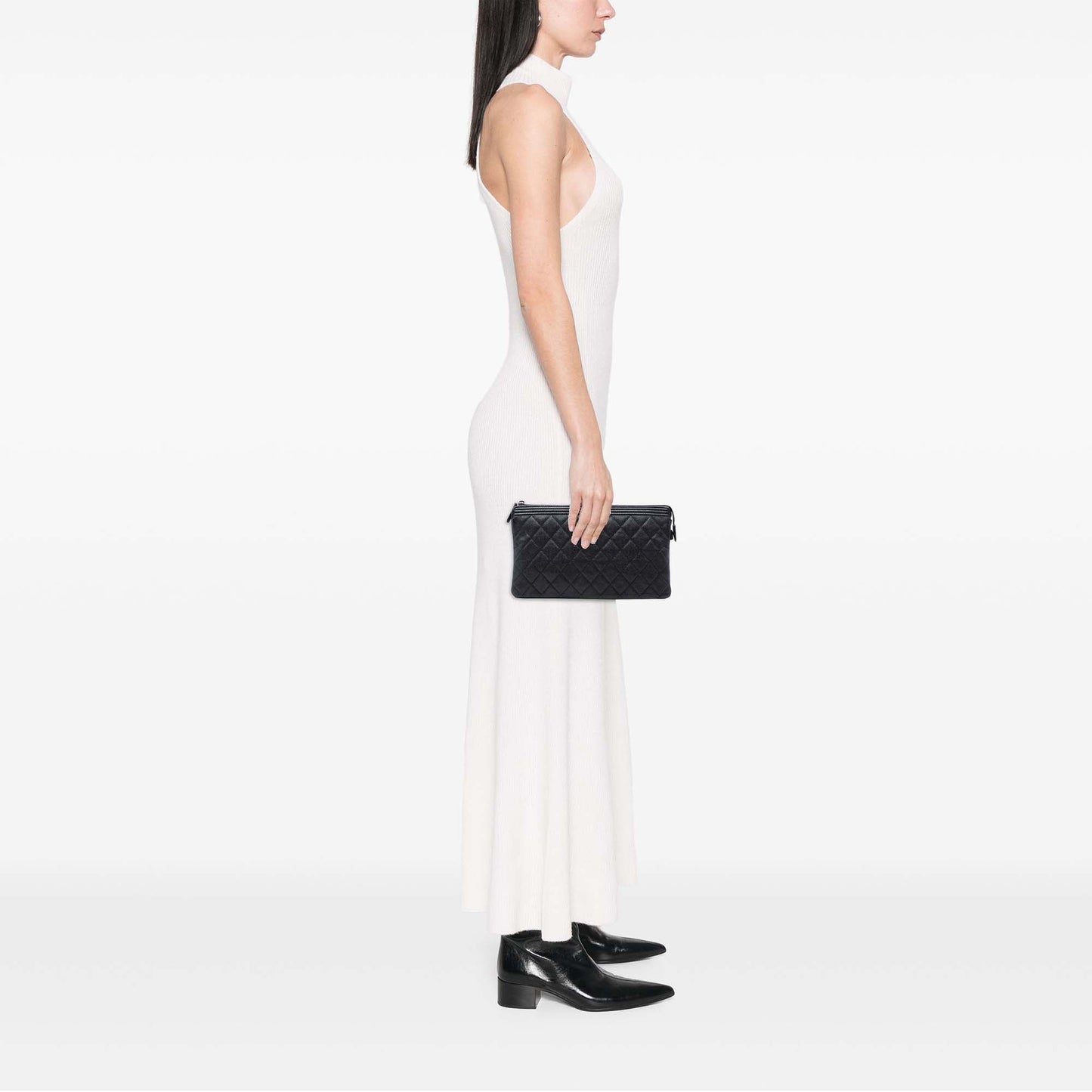 Quilted Caviar Boy O Case Zip Clutch