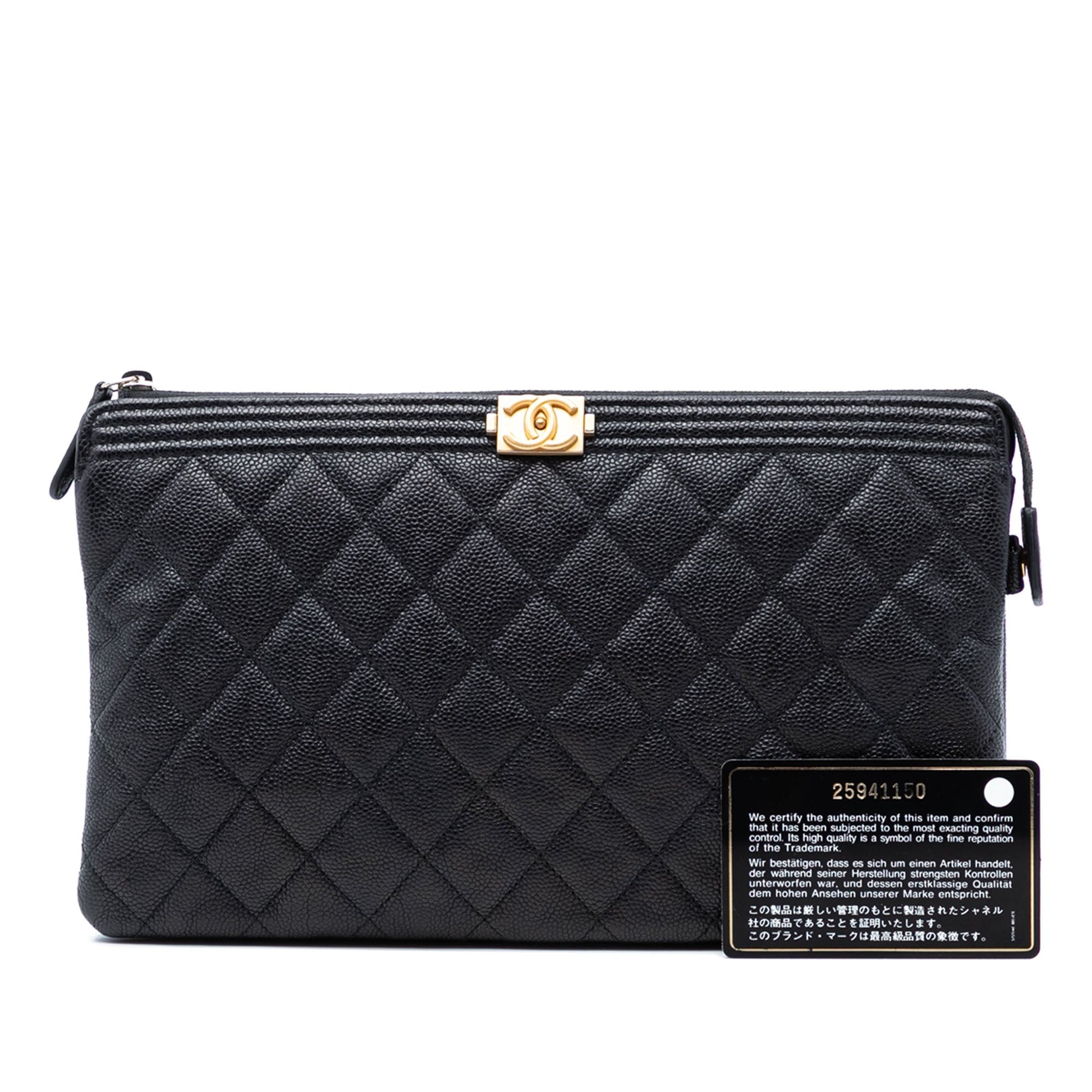Quilted Caviar Boy O Case Zip Clutch