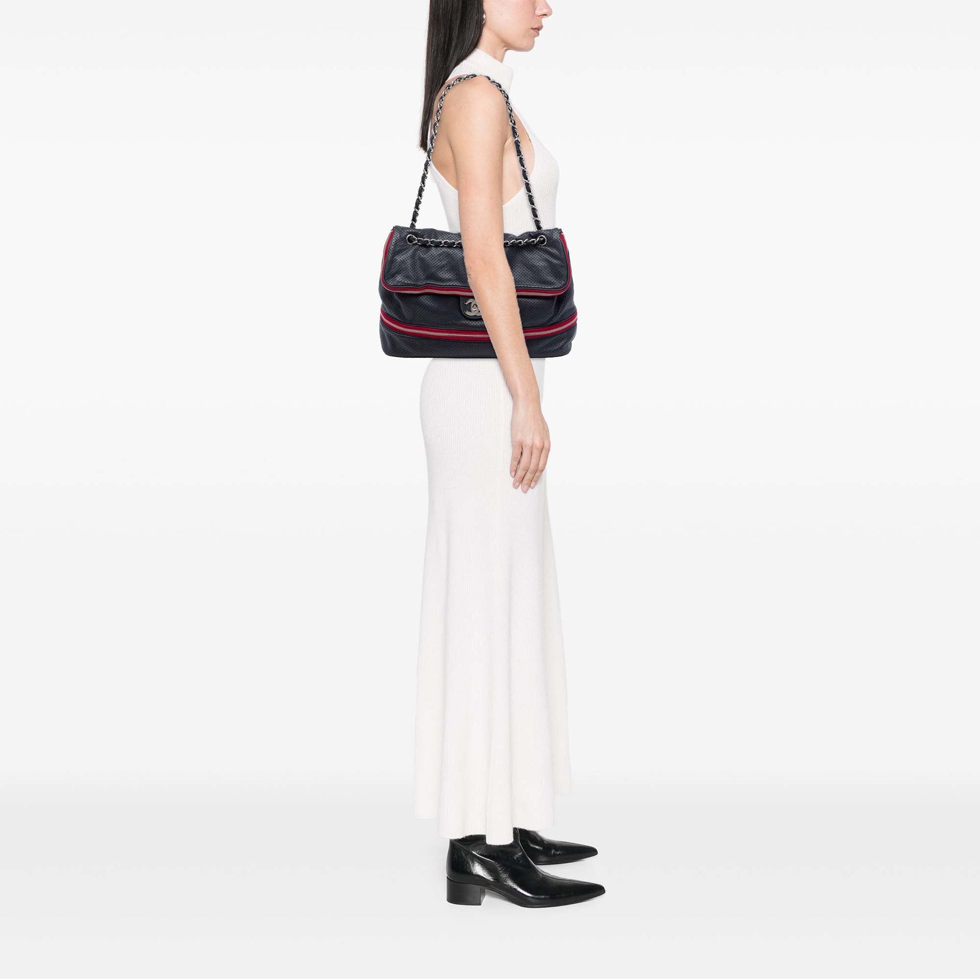 Chanel Perforated Calfskin Expandable Shoulder Bag