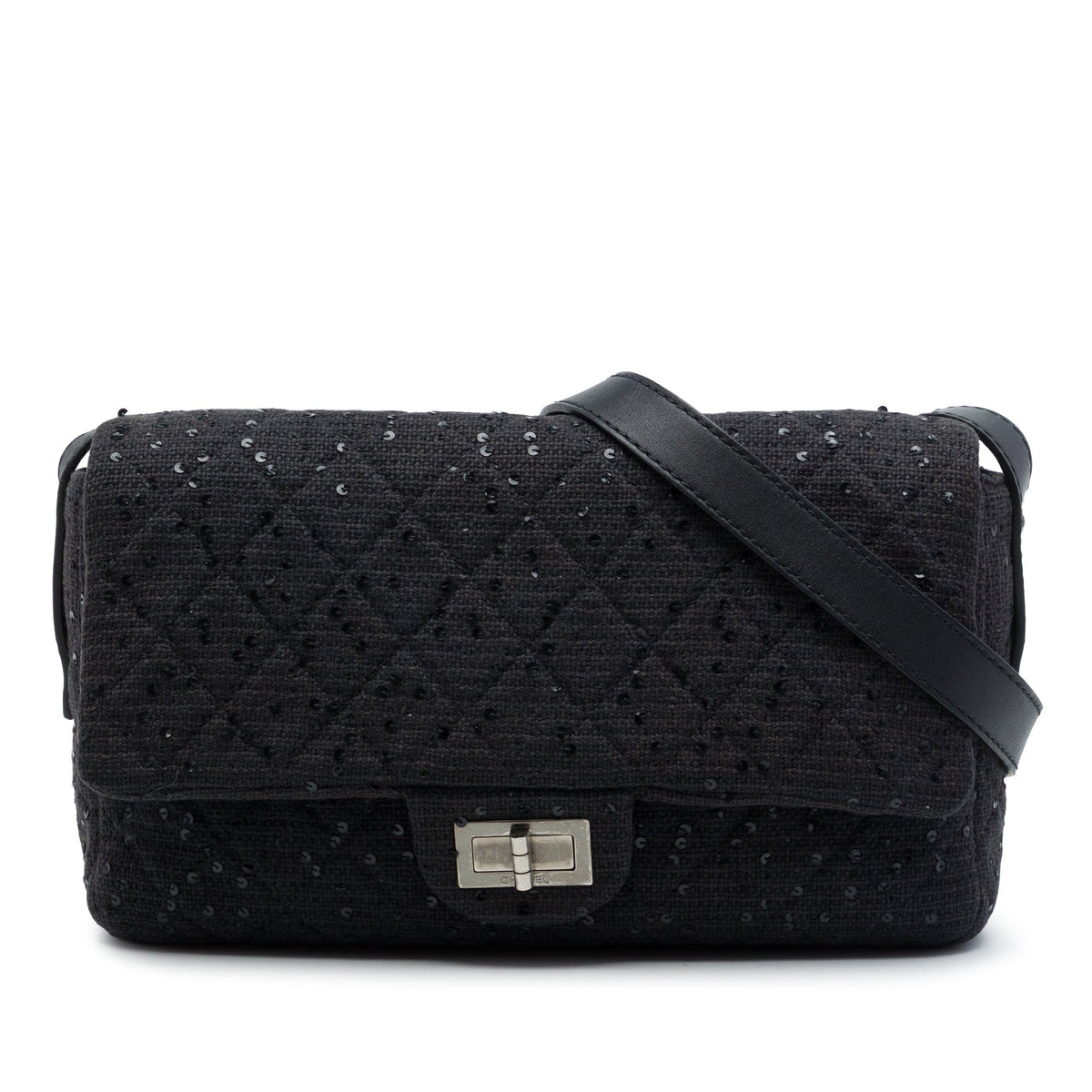 Chanel Jumbo Sequin Embellished Quilted Tweed Reissue 2.55 Messenger Flap — Black