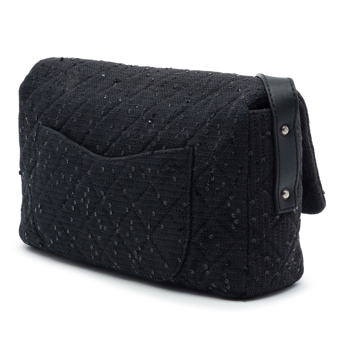 Chanel Jumbo Sequin Embellished Quilted Tweed Reissue 2.55 Messenger Flap — Black