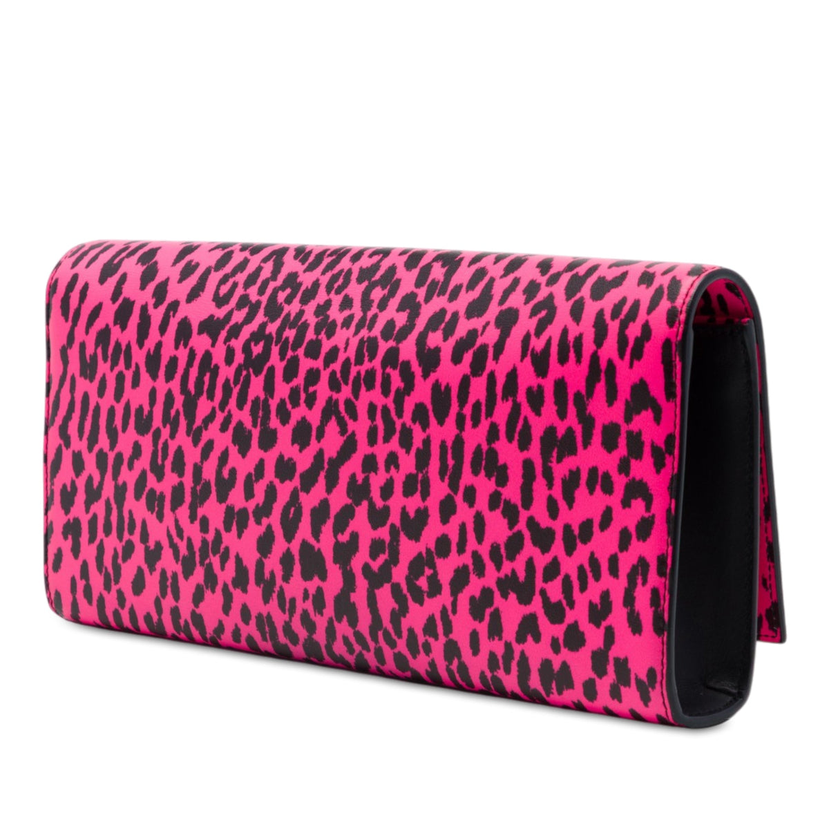 Saint Laurent Leather Leopard Print Monogram Cassandre Clutch — Pink