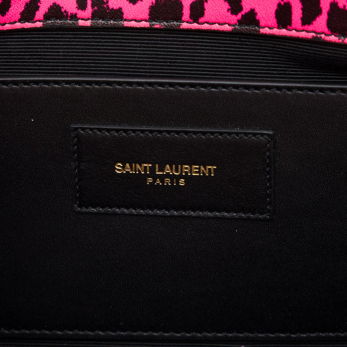 Saint Laurent Leather Leopard Print Monogram Cassandre Clutch — Pink
