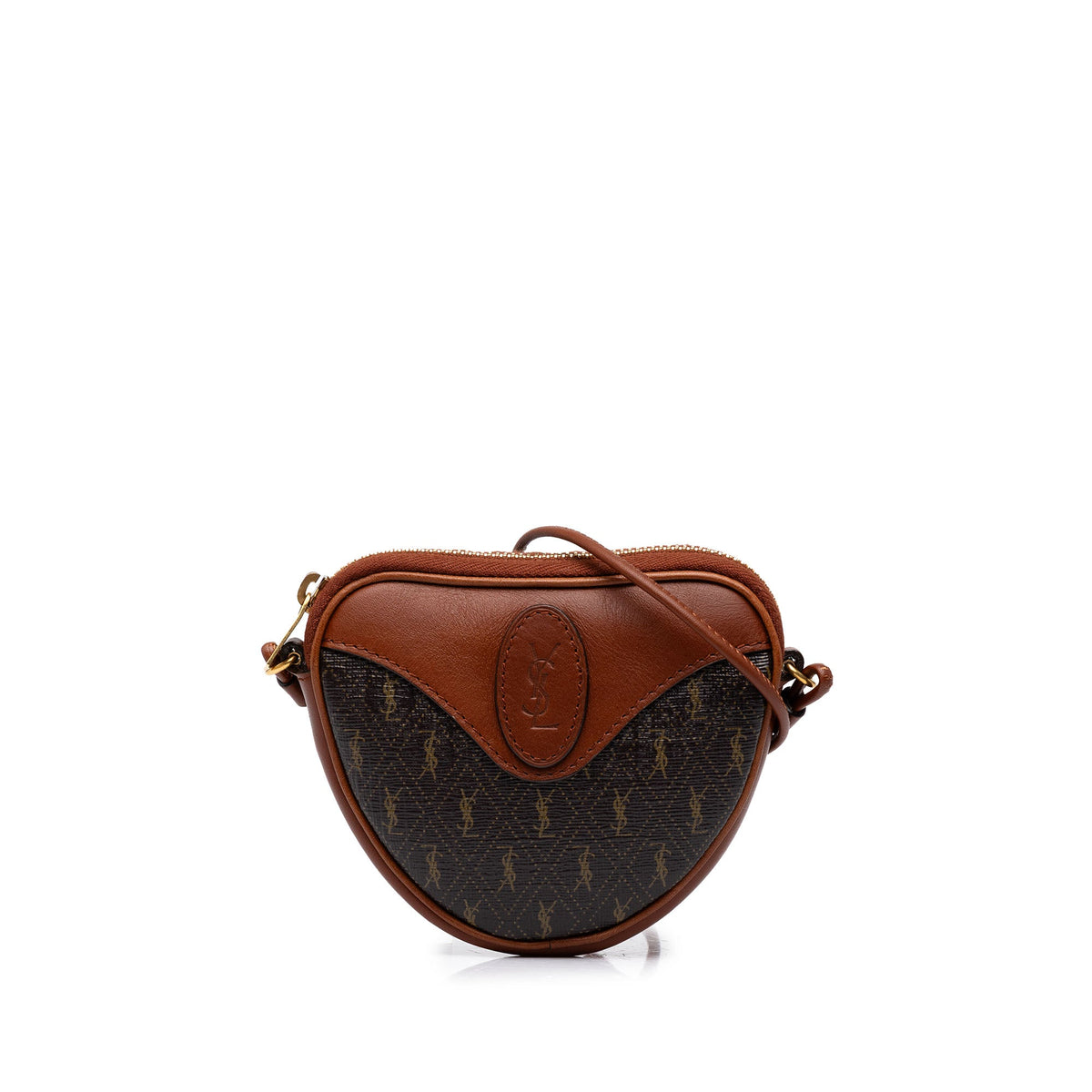 Saint Laurent Micro Le Monogramme Coated Canvas and Leather Coeur Crossbody — Brown