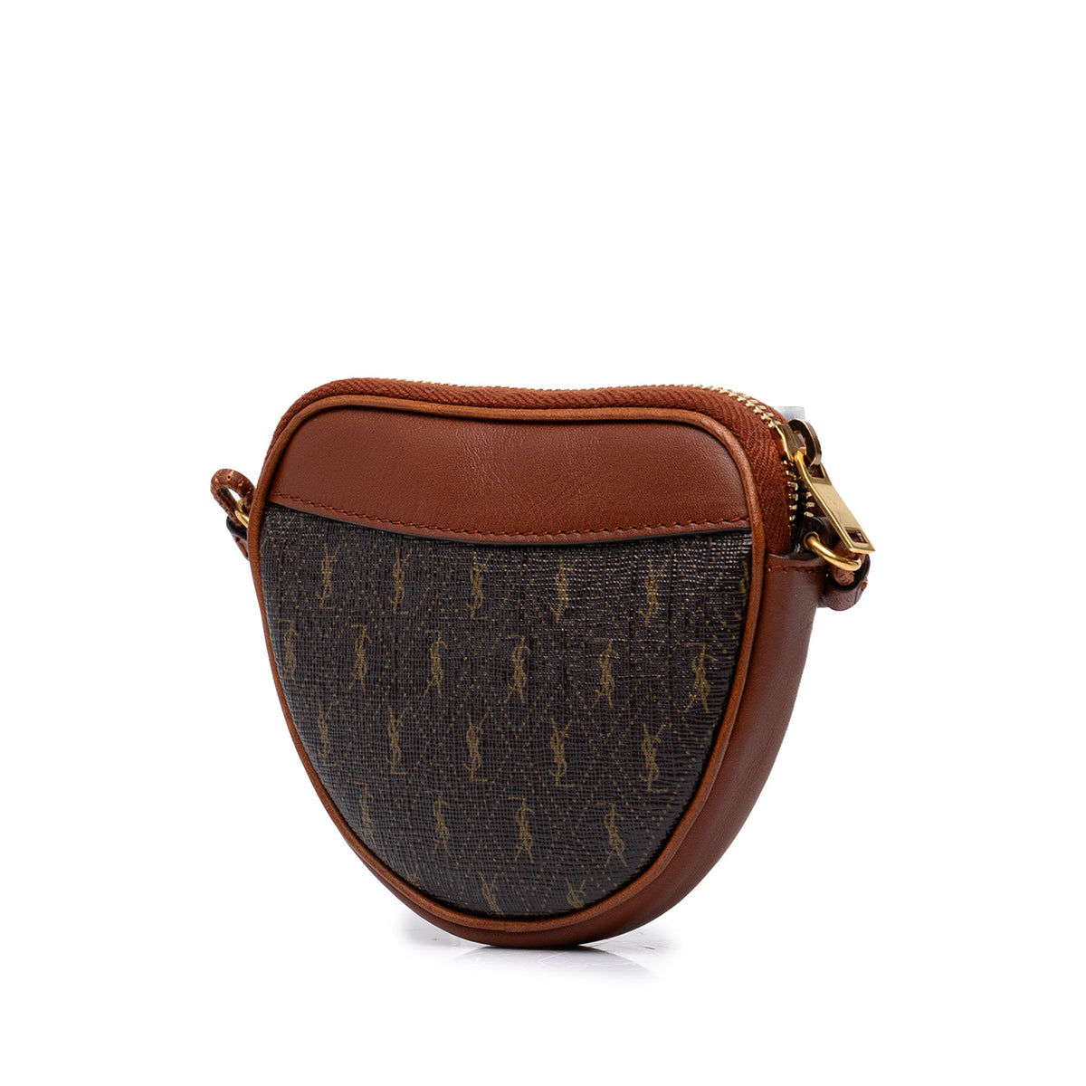Saint Laurent Micro Le Monogramme Coated Canvas and Leather Coeur Crossbody — Brown