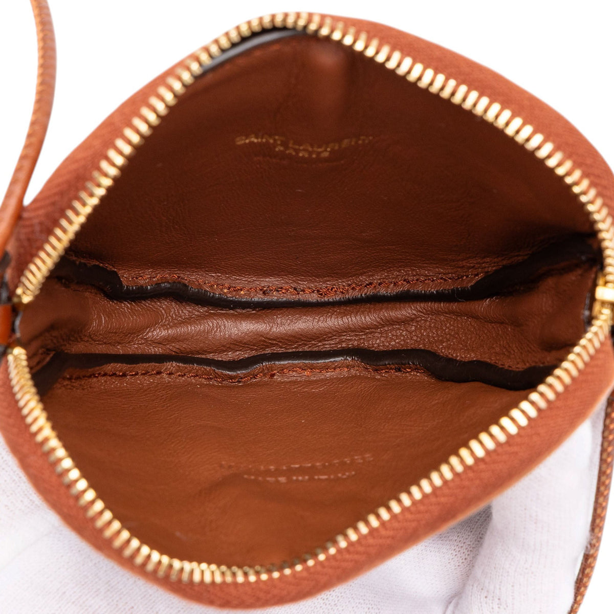 Saint Laurent Micro Le Monogramme Coated Canvas and Leather Coeur Crossbody — Brown