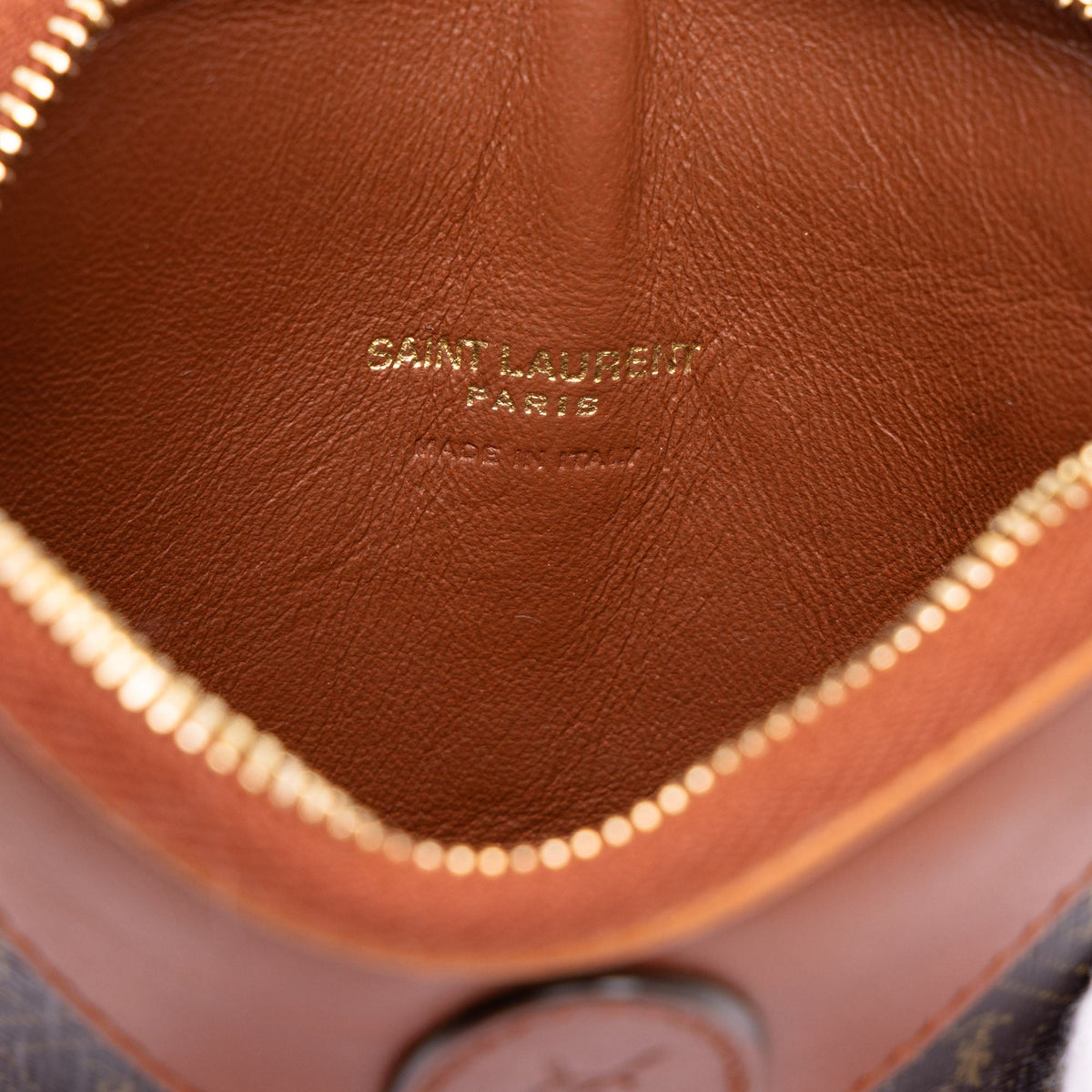 Saint Laurent Micro Le Monogramme Coated Canvas and Leather Coeur Crossbody — Brown