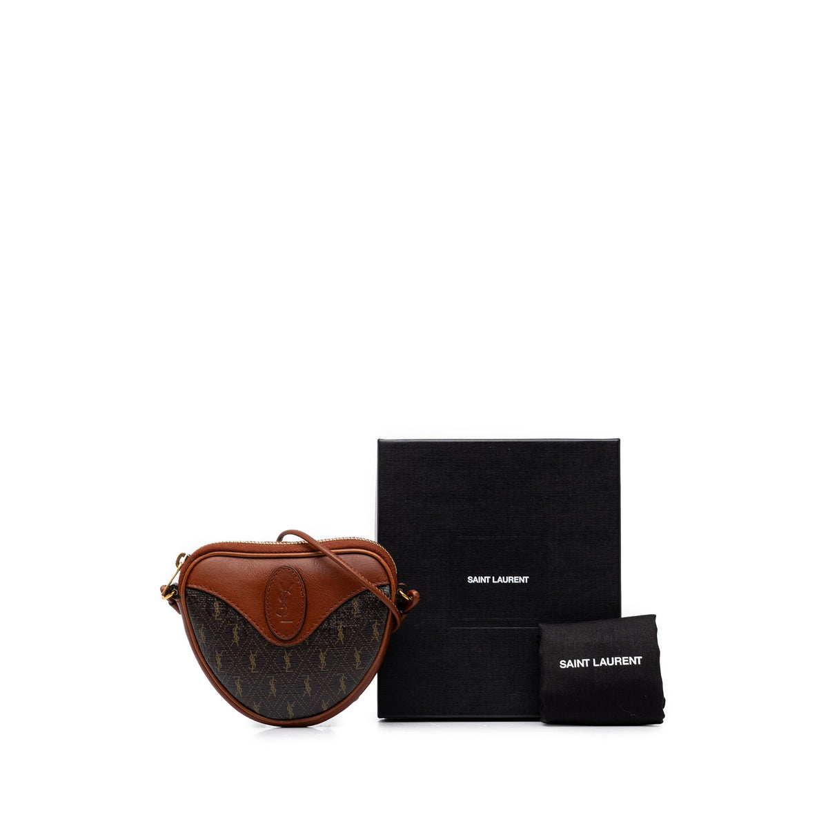 Saint Laurent Micro Le Monogramme Coated Canvas and Leather Coeur Crossbody — Brown