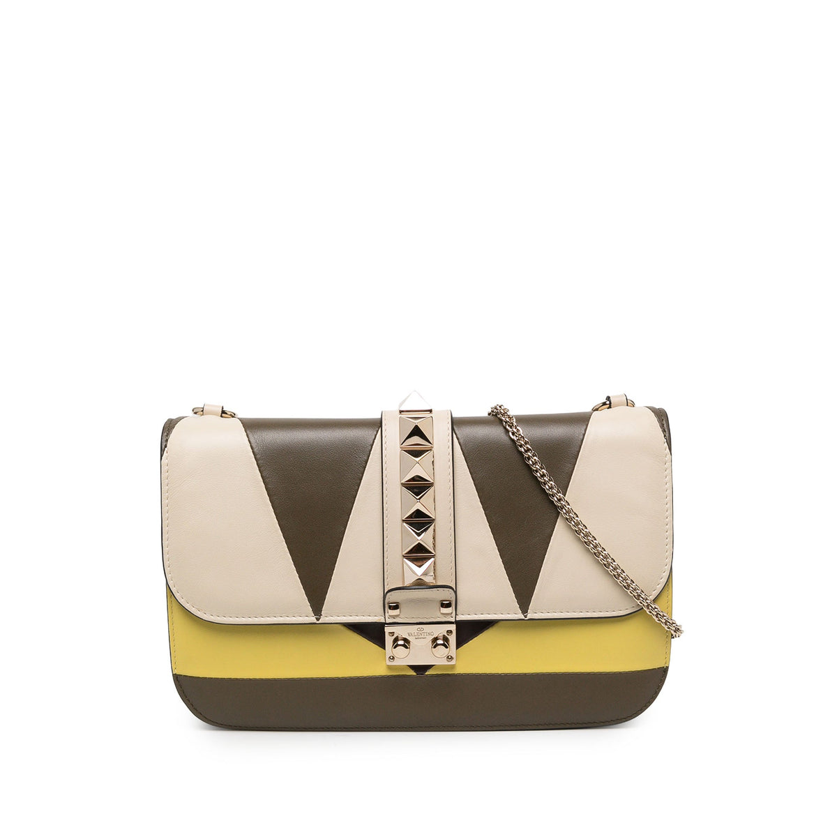 Valentino Medium Multicolor Leather Rockstud Glam Lock Crossbody — Yellow