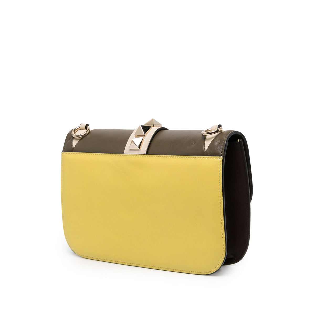 Valentino Medium Multicolor Leather Rockstud Glam Lock Crossbody — Yellow