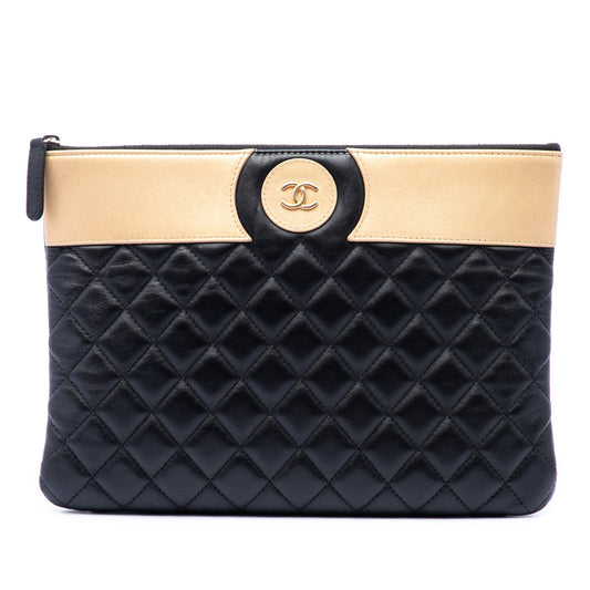 Chanel CC Bicolor Quilted Lambskin Clutch