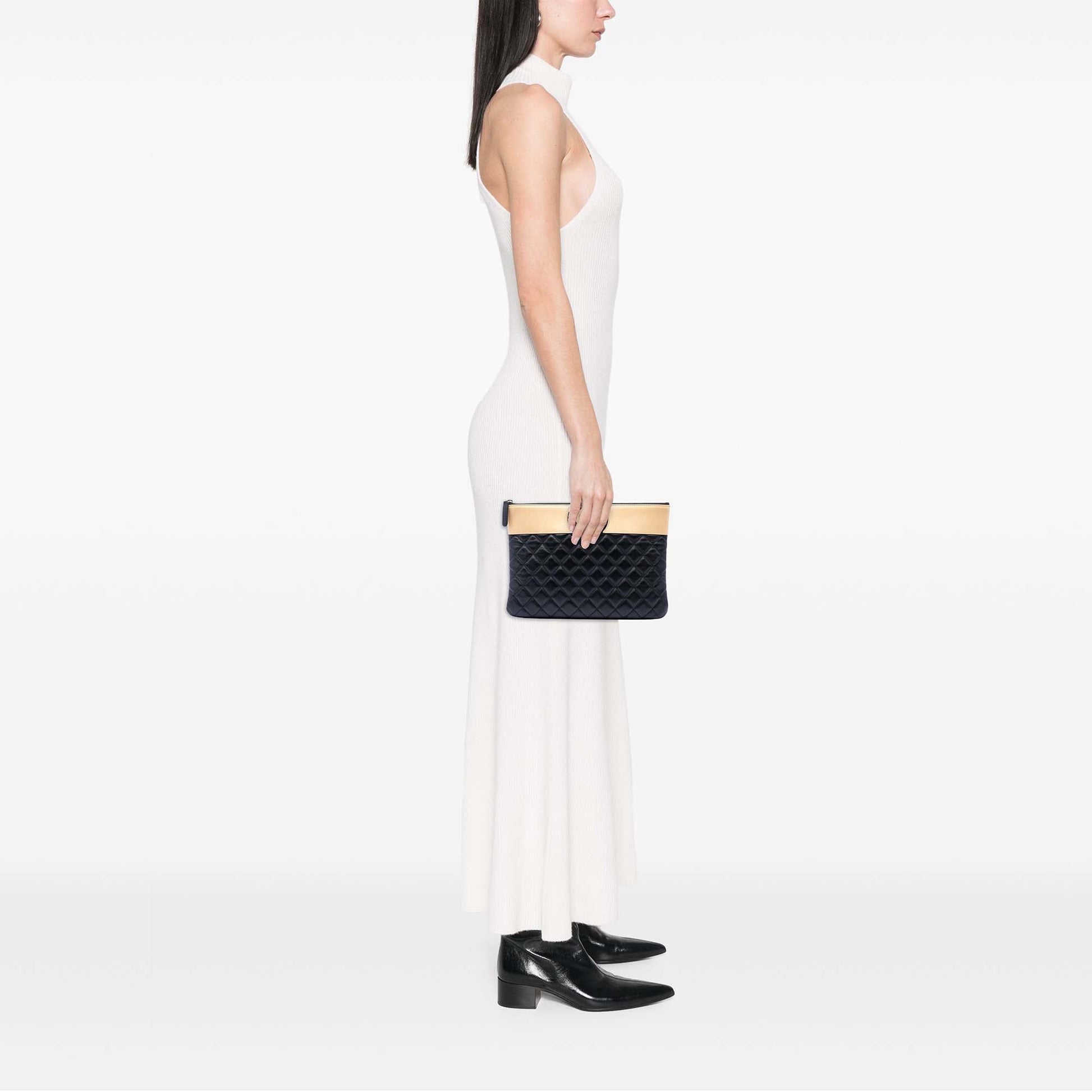 Chanel CC Bicolor Quilted Lambskin Clutch
