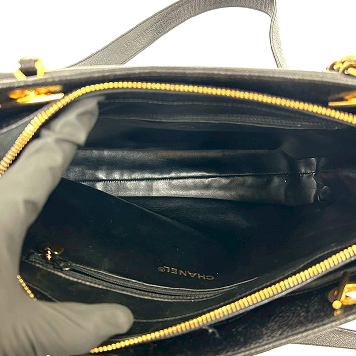Chanel CC Caviar Front Pocket Chain Tote