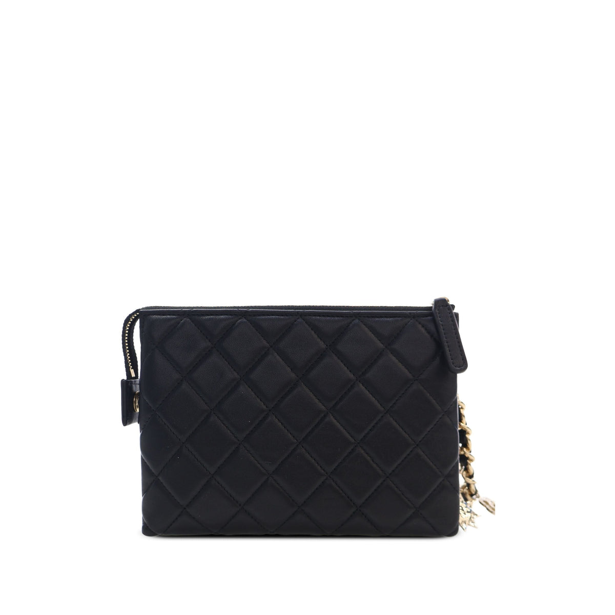 Chanel CC Quilted Lambskin Coco Charms Chain Wristlet Pouch — Black