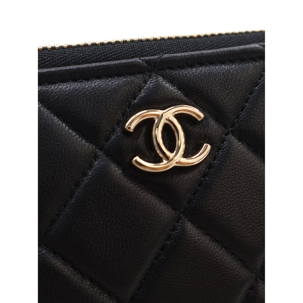 Chanel CC Quilted Lambskin Coco Charms Chain Wristlet Pouch — Black