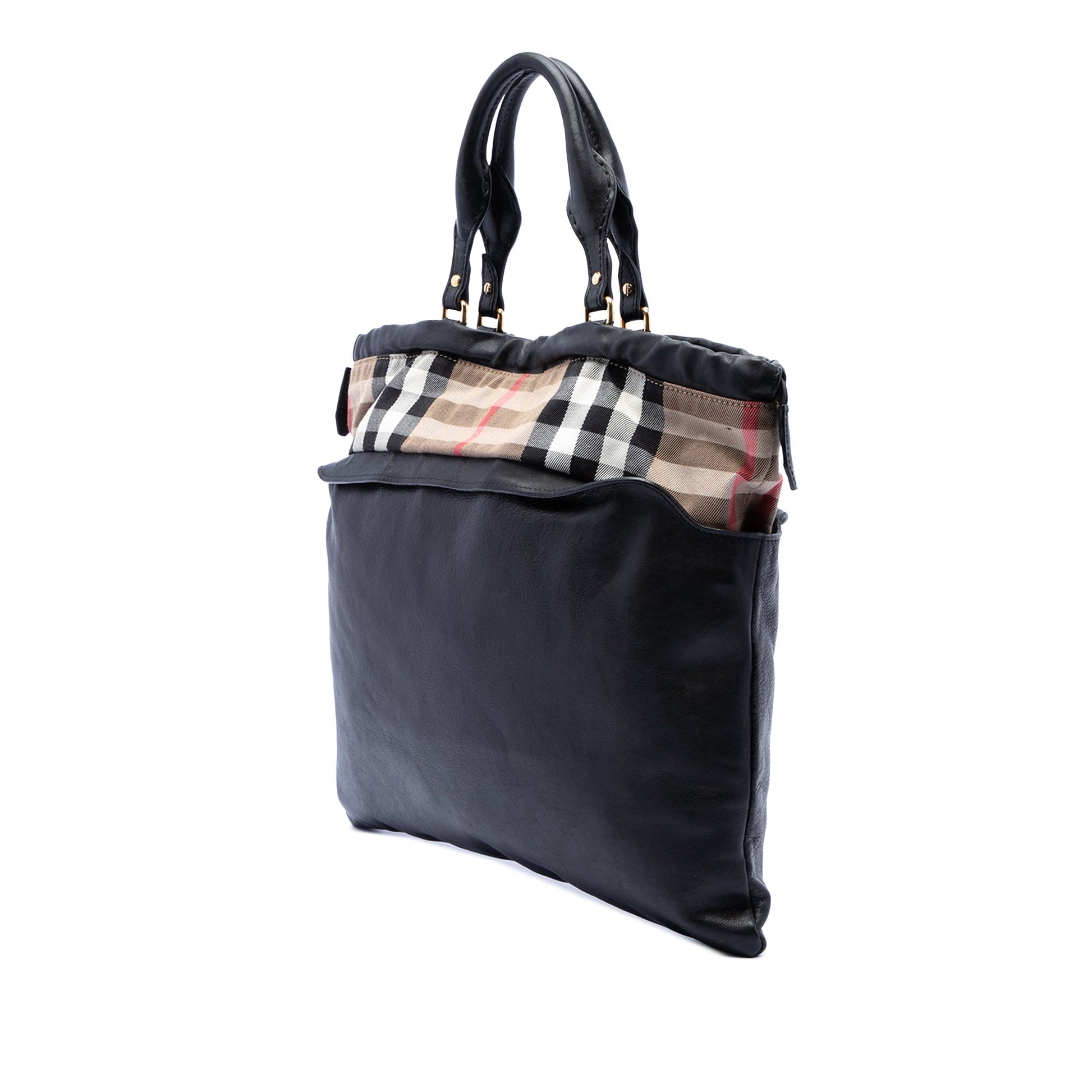 Burberry House Check Trimmed Leather Big Crush Convertible Tote