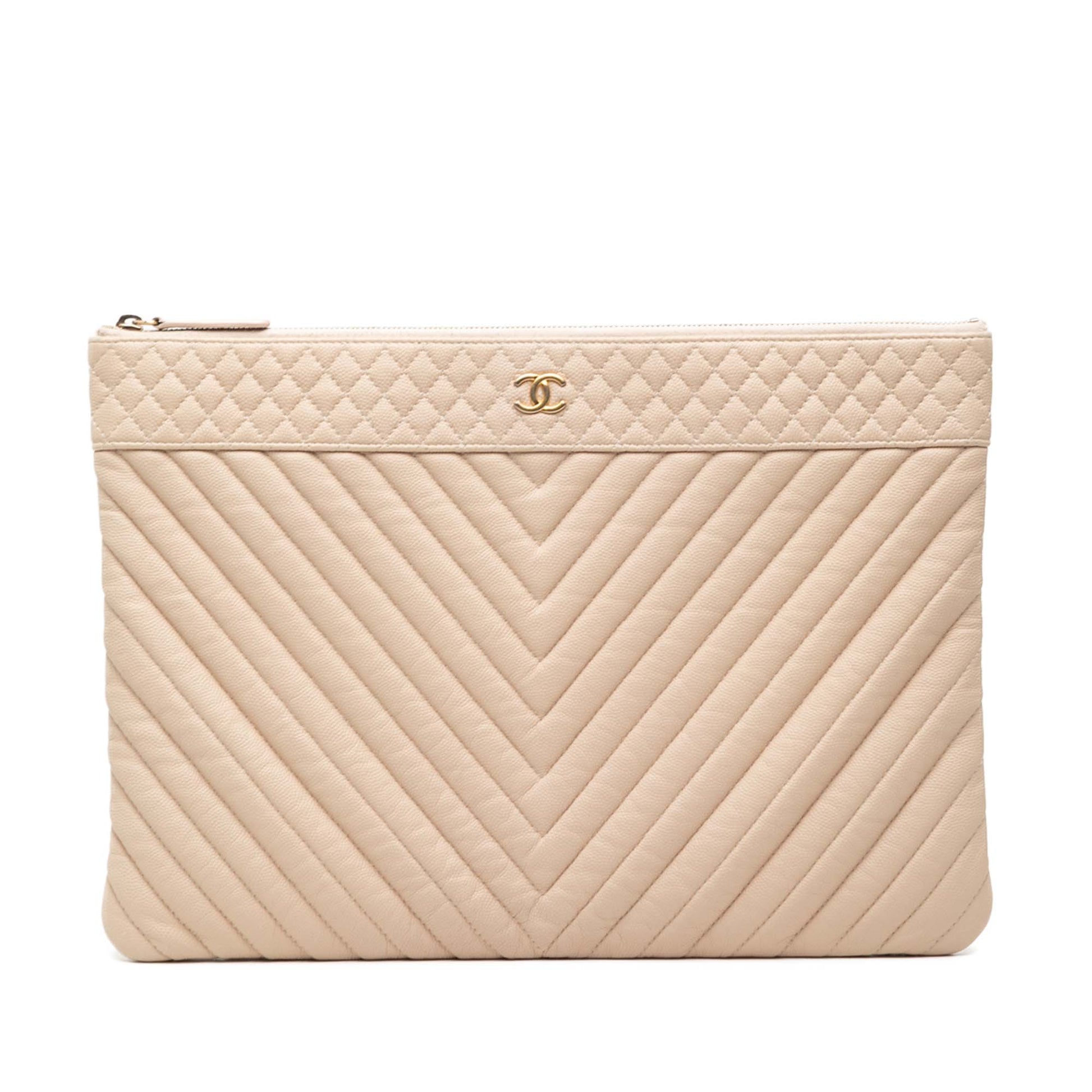 Chanel Large Chevron Caviar O Case Clutch