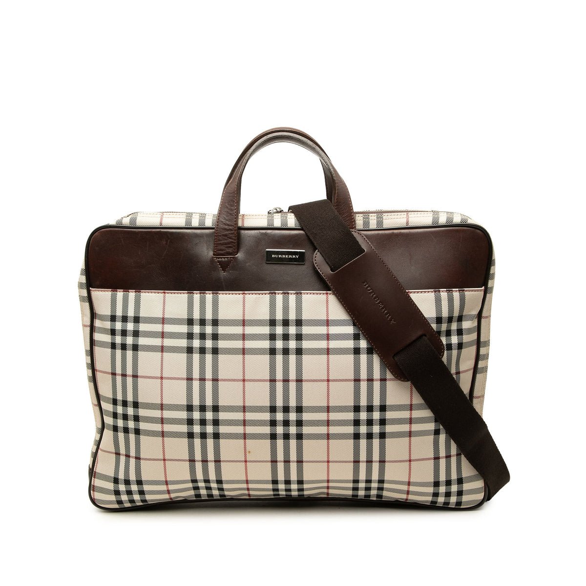 Burberry House Check Canvas Business Bag — Beige
