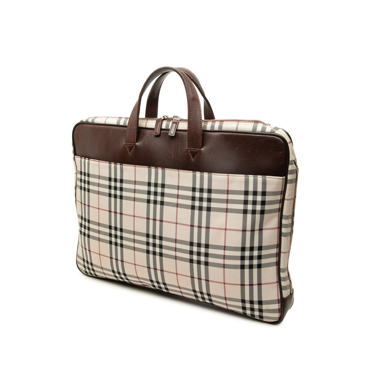 Burberry House Check Canvas Business Bag — Beige