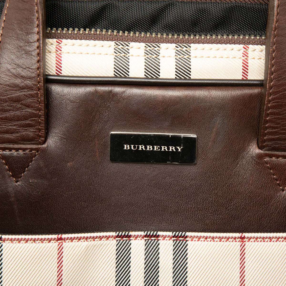Burberry House Check Canvas Business Bag — Beige