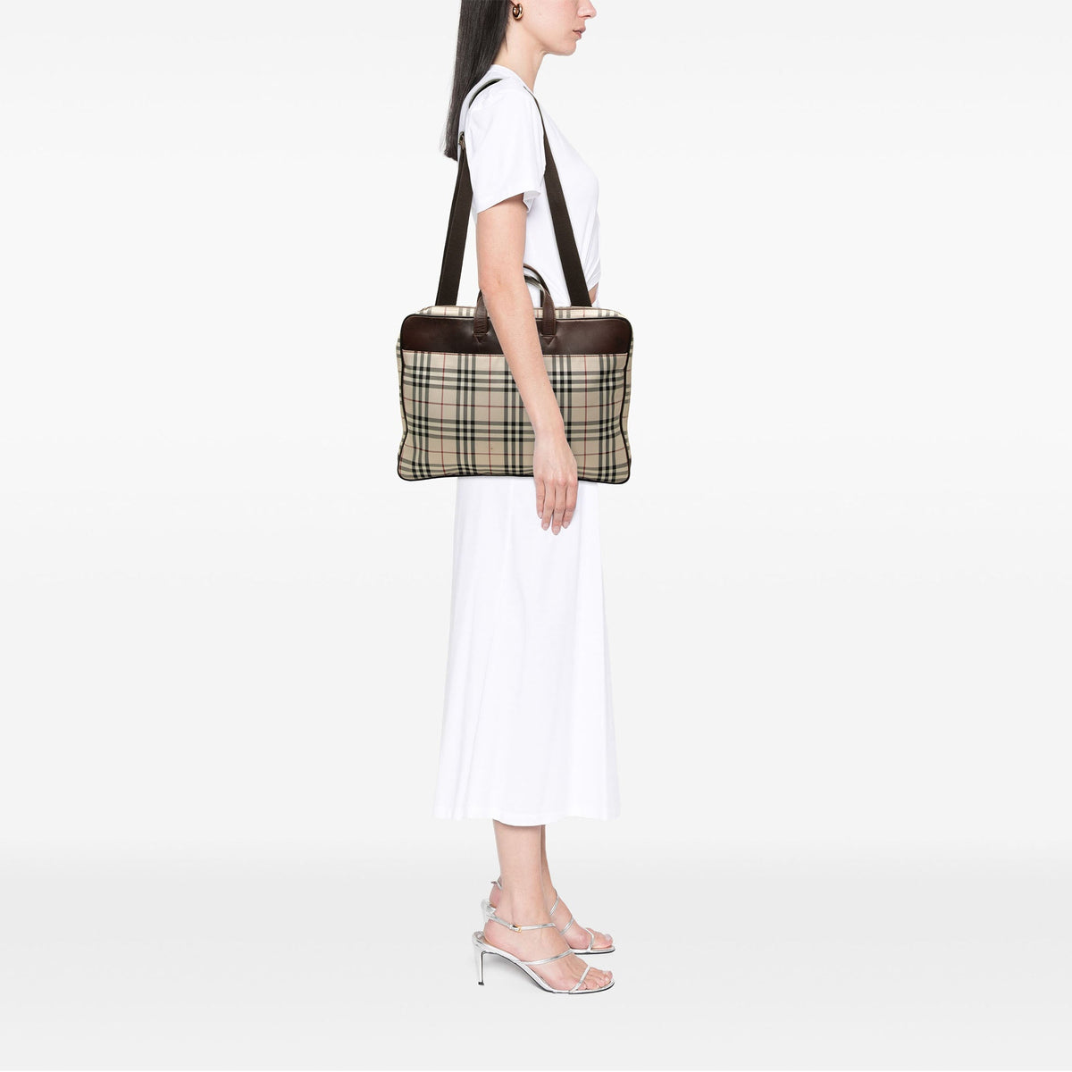 Burberry House Check Canvas Business Bag — Beige
