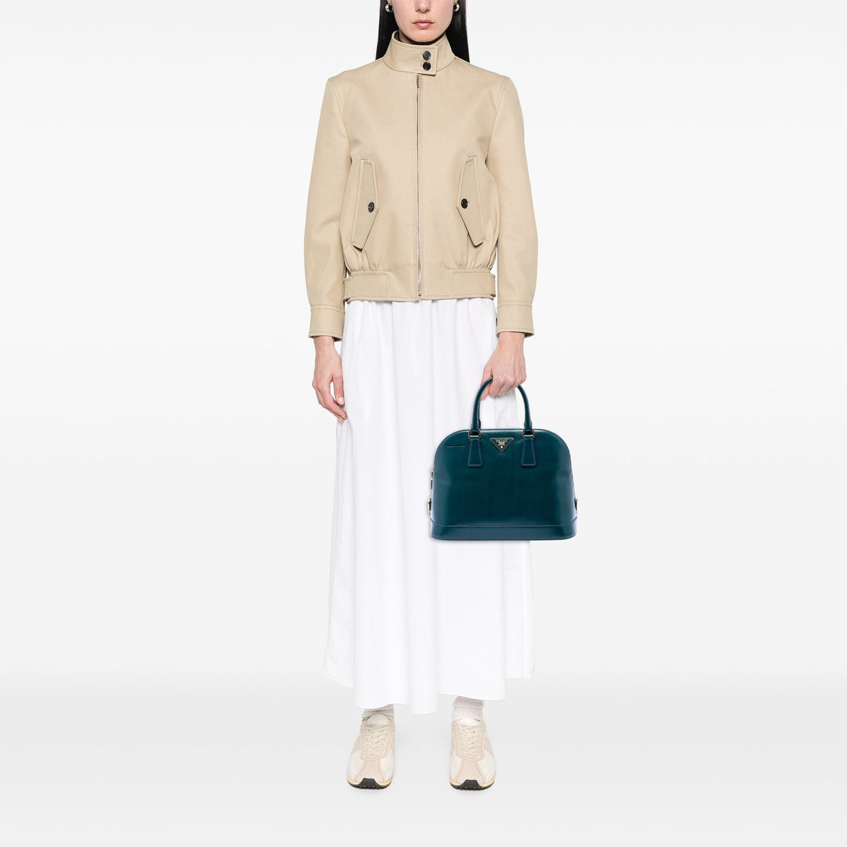 Prada Medium Saffiano Vernice Promenade Satchel — Blue