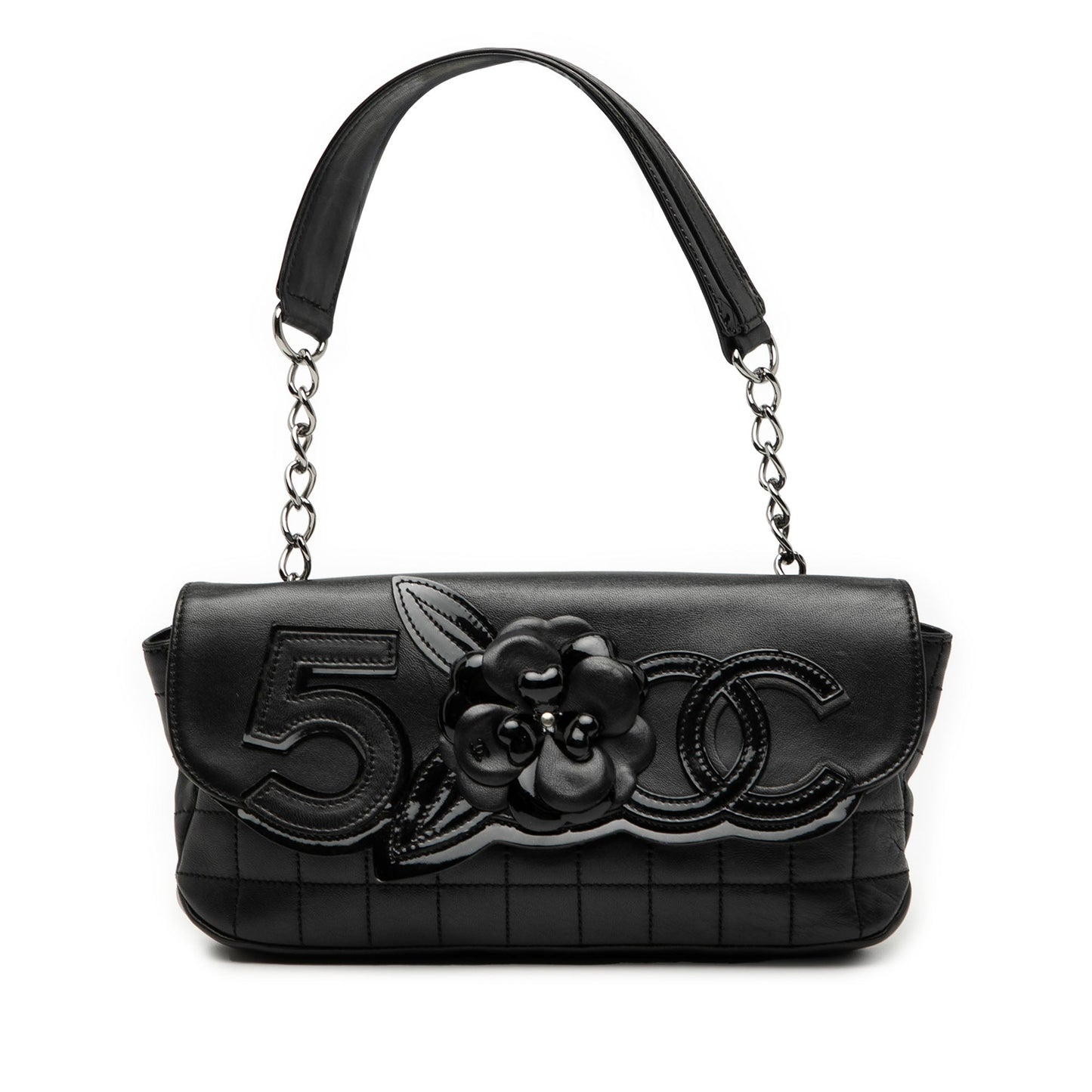 Chanel Camellia CC Choco Bar No 5 Lambskin Shoulder Bag