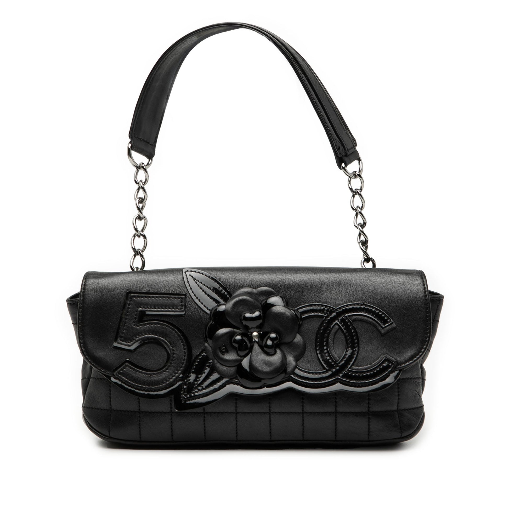Chanel Camellia CC Choco Bar No 5 Lambskin Shoulder Bag