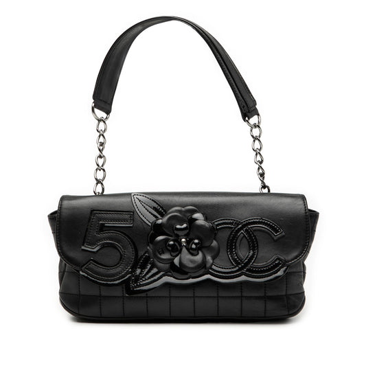 Chanel Camellia CC Choco Bar No 5 Lambskin Shoulder Bag